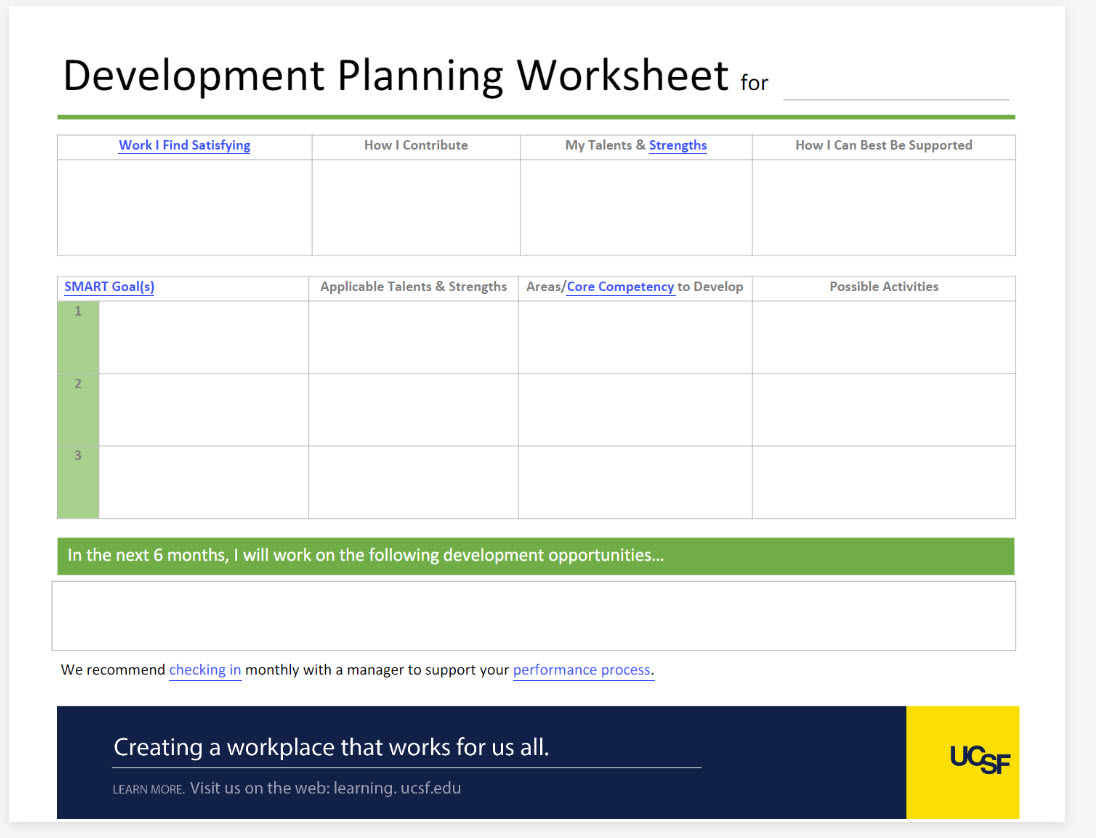 Screenshot of Development Planning Worksheet